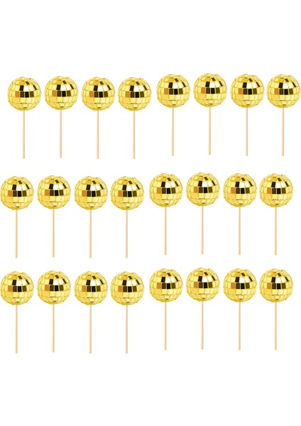 24 Adet Disko Top Cupcake Toppers Disko Top Cupcake Seçer Yansıtıcı Ayna Top Kek Toppers Disko Süslemeleri Altın (Yurt Dışından)