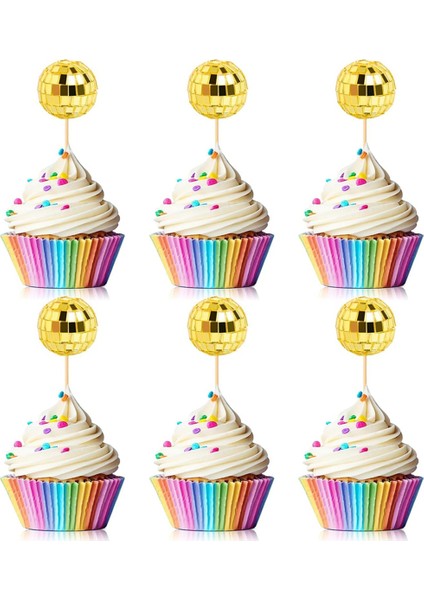 24 Adet Disko Top Cupcake Toppers Disko Top Cupcake Seçer Yansıtıcı Ayna Top Kek Toppers Disko Süslemeleri Altın (Yurt Dışından) fiyatları