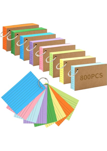 800 Pcs Dizin Kartları 3x5 Inç Renkli Flash Kartlar Ring, Yumruklu Çizgili Flashcard Yönetilmiş Dizin Kartları Not Kartı (Yurt Dışından)