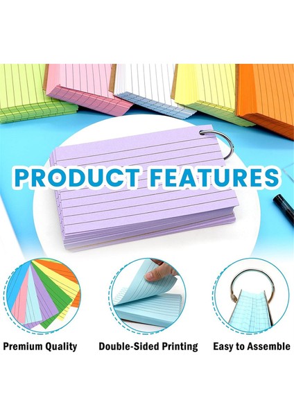800 Pcs Dizin Kartları 3x5 Inç Renkli Flash Kartlar Ring, Yumruklu Çizgili Flashcard Yönetilmiş Dizin Kartları Not Kartı (Yurt Dışından) fırsatları