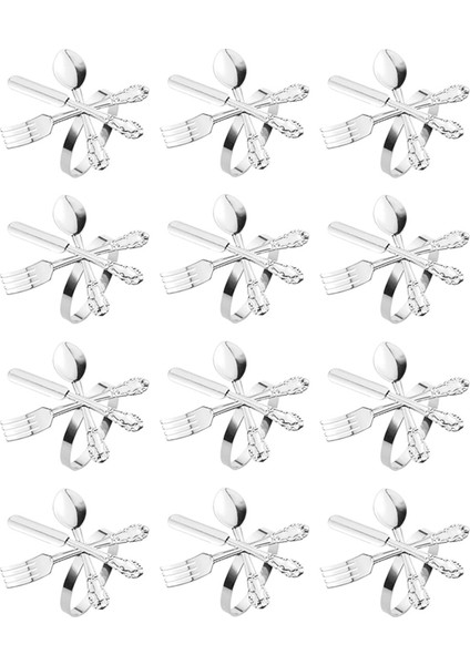 12PCS Metal Bıçak ve Çatal Kaşık Peçete Yüzük Halkaları Günlük Masa Partileri Için Kullanılan Noel Partisi Için Tutucu Gümüş (Yurt Dışından)