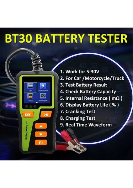 Bt-30 Pil Test Cihazı Yük Test Cihazı Pil Test Cihazı Dijital Araba Pil Analizörü Çoğu Pil Için (Yurt Dışından) fiyatları