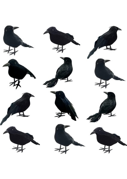 12PCS Cadılar Bayramı Siyah Kargalar Tüylü Kargalar Gerçekçi Görünümlü El Yapımı Tüylü Karga, 3 Stil (Yurt Dışından)