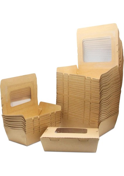 Salata Kutuları Paket Servisi Olan 50 Adet 500ML Palet Kutusu, Pencere, Yağ ve Su Geçirmez, Sandviç, Cheesecake, Burger Için (Yurt Dışından)