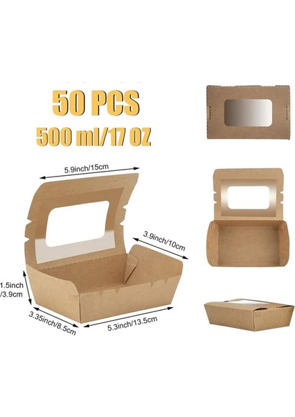 Salata Kutuları Paket Servisi Olan 50 Adet 500ML Palet Kutusu, Pencere, Yağ ve Su Geçirmez, Sandviç, Cheesecake, Burger Için (Yurt Dışından) fiyatları
