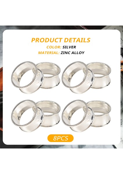 8 Adet Çinko Alaşımlı Boncuklu Peçete Halkası Narin Peçete Tokası (Gümüş) (Yurt Dışından) indirimleri