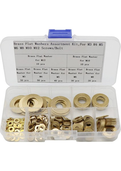 Pirinç Düz Yıkayıcı Ürünlük Seti, Bakır Conta Conta Düz Halka Contası Çiftlik Kiti (210 Pc, M3-M12) (Yurt Dışından)