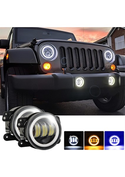 4 Inç LED Sis Fıçıları Halo Halka Jeep Wrangler Için Işık Jk, Mavi Drl Sarı Turn Sinyali (Mavi+Sarı+Beyaz) (Yurt Dışından) indirimleri