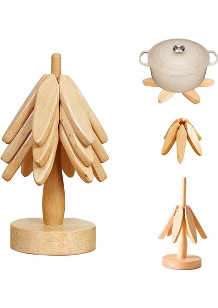 Ahşap Trivets Sıcak Yemekler Dekor Seti, 3 Bardak ve 1 Stand Ile, Mutfak ve Yemek Için Eşsiz Yemek Takımı Esasları (Yurt Dışından) fiyatları