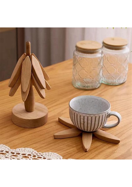 Ahşap Trivets Sıcak Yemekler Dekor Seti, 3 Bardak ve 1 Stand Ile, Mutfak ve Yemek Için Eşsiz Yemek Takımı Esasları (Yurt Dışından) modelleri