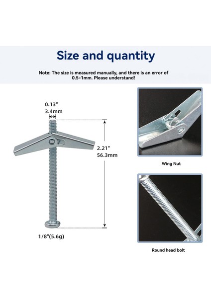 50PCS 1/8 Inç Alçıpan Için Geçiş Cıvataları, Ağır Hizmet Tipi Alçıpan Ankrajları Seti, Kuru Duvar Ankrajları ve Vidalar Tavan Için (Yurt Dışından) indirimleri