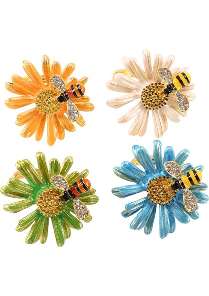 Arı Çiçeği Altın Peçete Yüzükleri, Yaz Tatlı Tatil Peçete Yüzükleri 4 Parçalı Set, Peçeteli Bez, Düğün Için Peçete Tokası (Yurt Dışından)