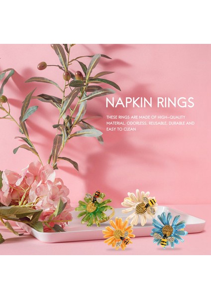 Arı Çiçeği Altın Peçete Yüzükleri, Yaz Tatlı Tatil Peçete Yüzükleri 4 Parçalı Set, Peçeteli Bez, Düğün Için Peçete Tokası (Yurt Dışından) modelleri