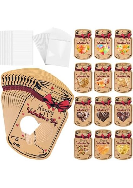 60PCS Kraft Paper Candy Jar Sevgililer Kartları, Sevgililer Günü Şeker Tutucu Kart Kavanoz Happy Sevgililer Günü Değişim Kartları (Yurt Dışından)