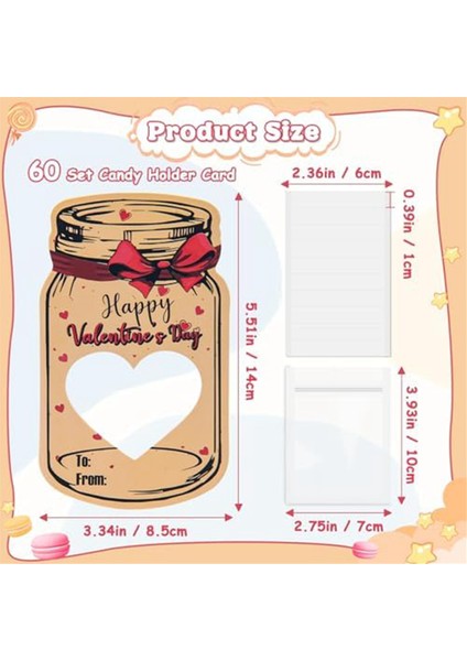 60PCS Kraft Paper Candy Jar Sevgililer Kartları, Sevgililer Günü Şeker Tutucu Kart Kavanoz Happy Sevgililer Günü Değişim Kartları (Yurt Dışından) modelleri