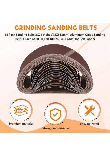 18 Paket Zımpara Kemerleri 3X21 Inç (75X533MM) Alüminyum Oksit Zımpara Kayışı (Her Biri 60 80 120 180 240 400 Grit) (Yurt Dışından) fırsatları