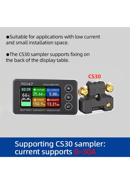 TC147 Yüksek Hassasiyetli Renkli Ekran Coulomb Metre Pil Voltajı ve Akım Metre TC147-CS30 (0-30A) (Yurt Dışından) modelleri