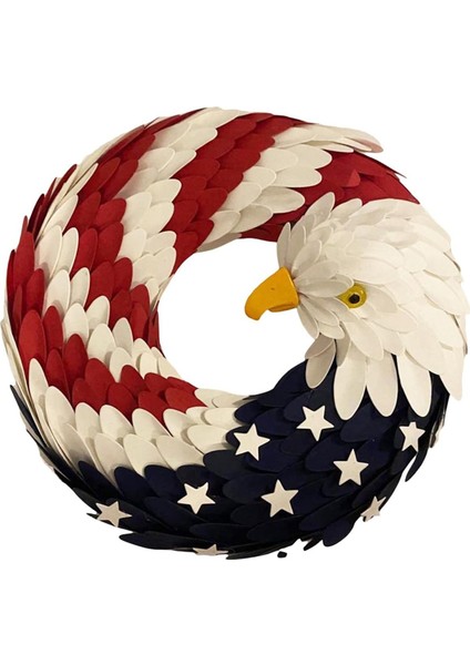 4 Temmuz Kel Kartal Çelenk, Ön Kapı Kırmızı Beyaz ve Mavi Çelenk, Vatansever Anma Günü Dekorasyonu, Hoş Geldiniz Işareti, 28CM (Yurt Dışından)