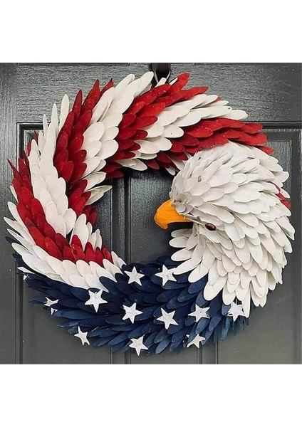 4 Temmuz Kel Kartal Çelenk, Ön Kapı Kırmızı Beyaz ve Mavi Çelenk, Vatansever Anma Günü Dekorasyonu, Hoş Geldiniz Işareti, 28CM (Yurt Dışından) fiyatları