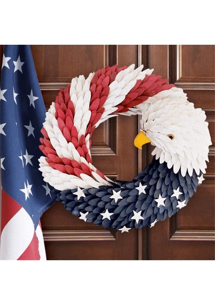 4 Temmuz Kel Kartal Çelenk, Ön Kapı Kırmızı Beyaz ve Mavi Çelenk, Vatansever Anma Günü Dekorasyonu, Hoş Geldiniz Işareti, 28CM (Yurt Dışından) fırsatları