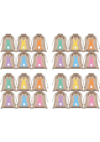24PCS Drawstring Hediye Çantaları Paskalya Çuval Tagası Çanta Drawstring Hediye Çantası Paskalya Tavşanı Keten Çanta ile Ail Hediye Çantası (Yurt Dışından)
