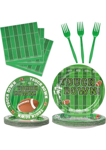 Kağıt Tabaklar, Tatlı Tabakları, Peçeteler, Futbol Teması Partisi Için Çatallar Dahil 24 Misafir Için Sofra Takımı Parti Malzemeleri (Yurt Dışından)