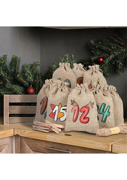 Noel Tavsiye Çanta Sevimli Noel Şeker Çantaları Partisi 24X Yeniden Kullanılabilir Çuval Bezi Tatil Noel Şeker Tutucu Malzemeleri (Yurt Dışından)