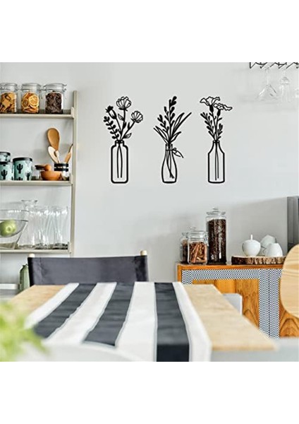 3 Adet Metal Vazo Çiçekler Duvar Sanatları Minimalist Bitki Duvar Dekor, Metal Duvar Sanat Siyah Çiçek Doğal Duvar Dekorları (Yurt Dışından) fırsatları