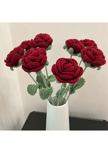 Tığ Işi Çiçekler Buket El Yapımı Örme Kırmızı Gül Çiçek Yapay-Pake Çiçek Düğün Ev Dekorasyon (Yurt Dışından) indirimleri