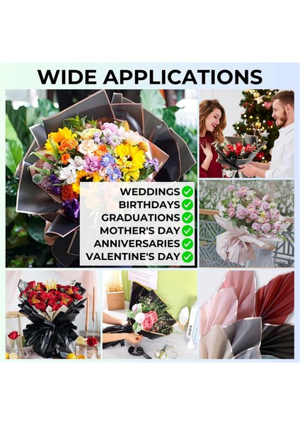 4 Rulo ile 40 Yaprak Çiçek Sarma Kağıdı Çiçek Kurdeleleri, 20 Kart, 36 Adet 3D Altın Kelebek, Siyah (Yurt Dışından) indirimleri