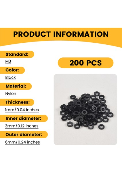 M3 x 6mm x 1mm Naylon Düz Yalıtım Yıkayıcı Contalar Malzerleri Siyah 200 Pcs (Yurt Dışından) fırsatları