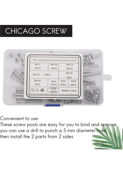 Chicago Vida Bağlama Vidaları Dıy Deri Bookbinding Crafts (120PCS, M5) (Yurt Dışından) indirimleri