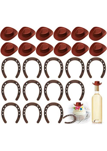 24 Adet Batı Teması Şanslı At Nalı Süsleme ve Mini Kovboy Şapka El Sanatları Minyatür At Ayakkabıları Düğün Hediye Seti (Yurt Dışından)