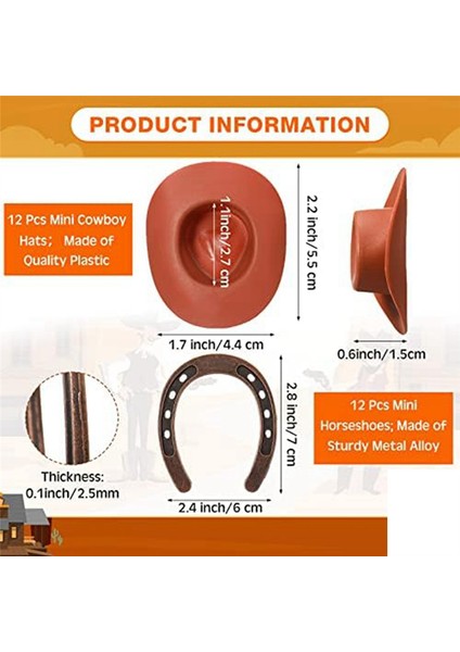 24 Adet Batı Teması Şanslı At Nalı Süsleme ve Mini Kovboy Şapka El Sanatları Minyatür At Ayakkabıları Düğün Hediye Seti (Yurt Dışından) fiyatları