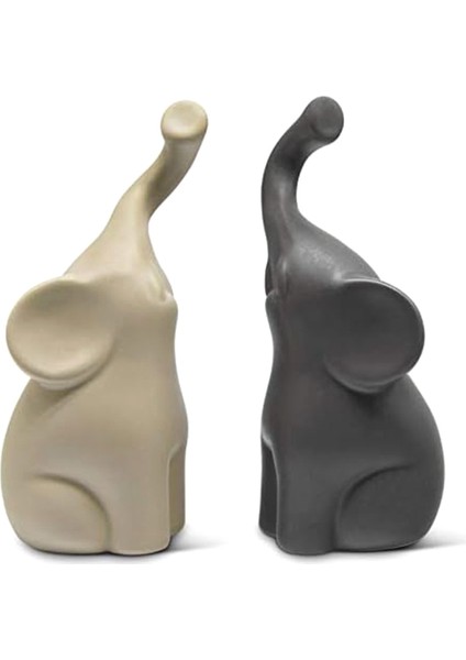 Beige &amp; Grey&#39;de Sevgi Dolu Filler Çift - Modern Seramik Heykel - Set Olarak Heykelcik - Dekorasyon Figürü - Süsleme (Yurt Dışından)