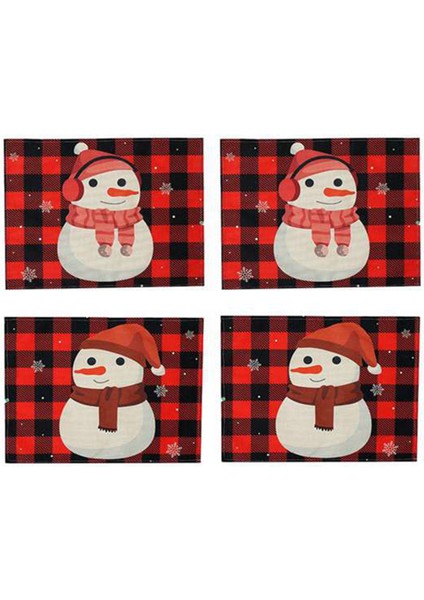 Noel Masası Placemat Kar Adamı Kar Tanesi ve Kış Kardan Adam Set 4 Placemat Dekoratif Yıkanabilir Masa Paspasları (Yurt Dışından)