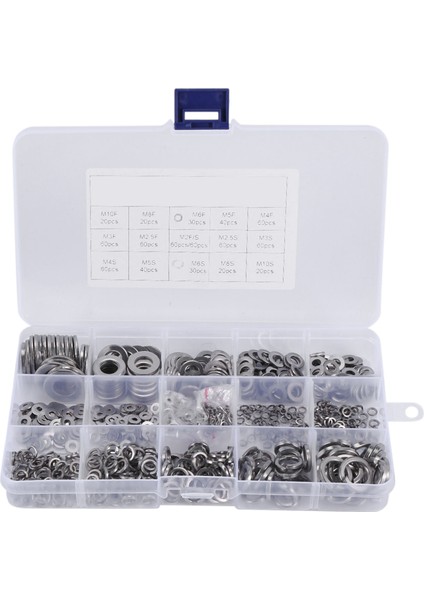 304 Paslanmaz Çelik Düz Yıkayıcı ve Kilit Yıkayıcı Çiftlik Seti (700 Adet, 8 Boyut) - M2 M2.5 M3 M4 M5 M6 M8 M10 (Yurt Dışından)