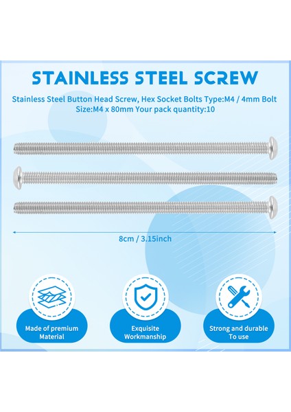 Paslanmaz Çelik Düğme Baş Vidası, Altı Soket Cıvataları Tip: M4 / 4mm Cıvata Boyutu: M4 x 80MM Paket Miktarı: 10 (Yurt Dışından) fırsatları