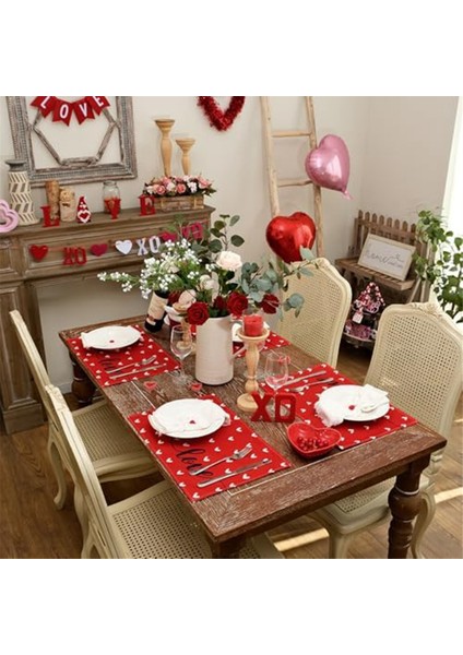 Sevgililer Günü Placemats, Kalp Mevsimlik Çiftlik Çuval Örtüsü Kırmızı Kapalı Mutfak Masası Mat Partisi, 8 Pcs (Yurt Dışından) modelleri
