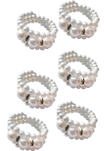 Peçete Yüzüğü Zarif Bling Modern Inci Boncuklu Kullanım Tatil Partisi Doğum Günü Partisi Düğün Peçete Yüzükleri Seti 6 (Yurt Dışından)