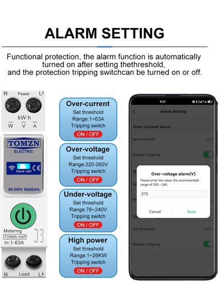 Tomzn TOB9S-VAP Tuya Smartlife 63A 1p+N Wifi Akıllı Anahtar Enerji Ölçer Kwh Ölçüm Izleme Devre Kesici Zamanlayıcı Rölesi Mcb (Yurt Dışından) modelleri