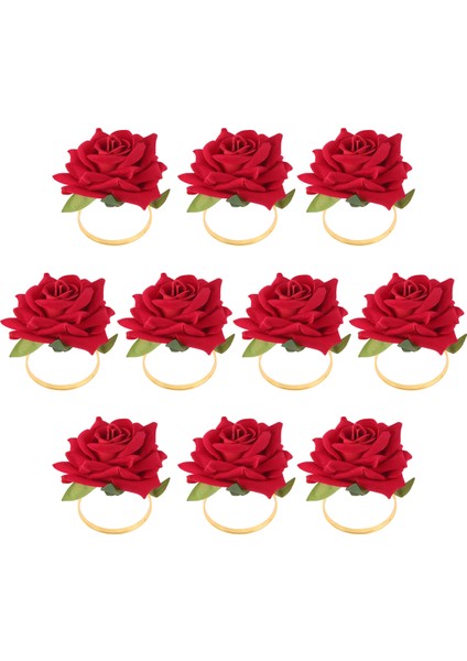 10PCS Kırmızı Gül Şekli Havlu Tokası Peçete Yüzüğü Düğün Partisi Sevgililer Günü Otel Masa Dekor Peçete Tutucu (Yurt Dışından)