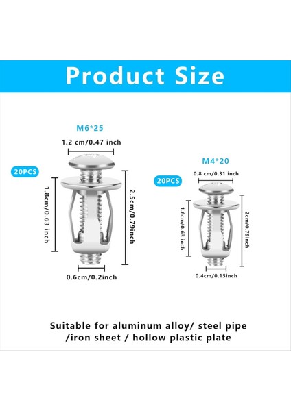 40 Pcs Içi Boş Kapı Ankrajları ve Vidaları, Içi Boş Metal Boşluk Sabitleme Çekirdek Kapı Ankrajları 0-5mm Kapı Içi Boş Duvar Tabakası (Yurt Dışından) fiyatları