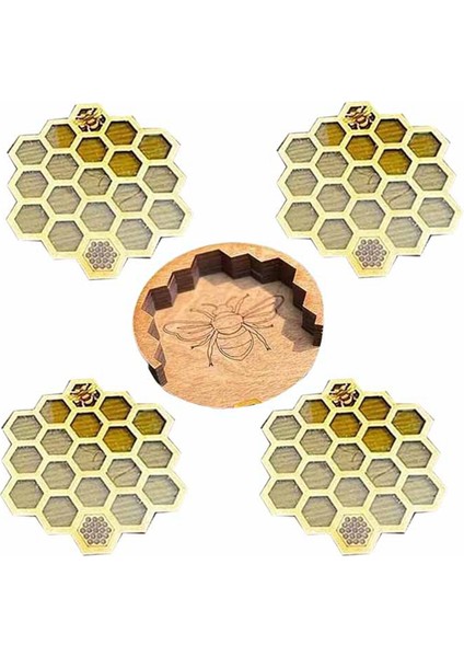 Tutucu ile Içecekler Için Ayarlanan Bardak Altlıkları, 4pcs Petek Şeklindeki Içecek Bardak Altlıkları, Soğuk/sıcak Içecekler Için Kupa Coaster (Yurt Dışından)