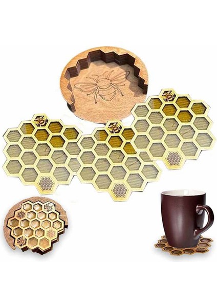 Tutucu ile Içecekler Için Ayarlanan Bardak Altlıkları, 4pcs Petek Şeklindeki Içecek Bardak Altlıkları, Soğuk/sıcak Içecekler Için Kupa Coaster (Yurt Dışından) fiyatları