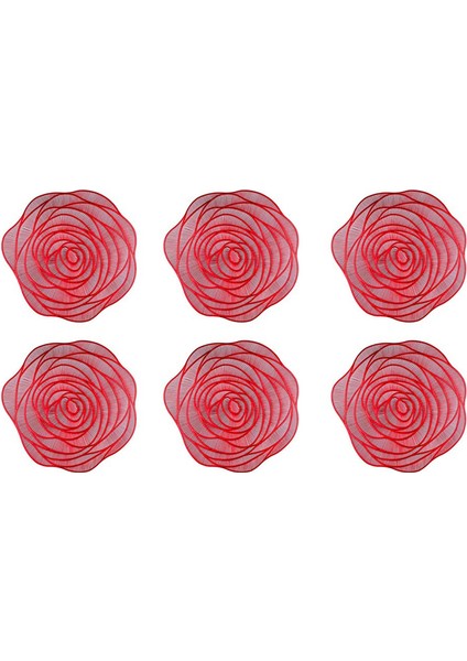 6pcs Kırmızı Placemats ve Bardak Altlıkları Preslenmiş Vinil 15 Inç Gül Yuvarlak Yer Paspasları Yemek Masası Paspaslar Yemek Masası Merkez Parçası (Yurt Dışından)