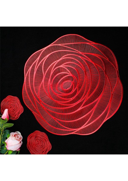 6pcs Kırmızı Placemats ve Bardak Altlıkları Preslenmiş Vinil 15 Inç Gül Yuvarlak Yer Paspasları Yemek Masası Paspaslar Yemek Masası Merkez Parçası (Yurt Dışından) fiyatları