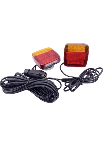 Römork Kamyonu Fren Sinyali Işık Yan Işıkları Için 7 Pimli Fiş Teli Seti Mıknatıslı Evrensel 20 LED 12V Arka Işın (Yurt Dışından)