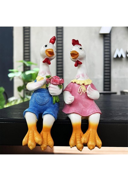 Çift Ördek Bahçe Heykelleri Karikatür Reçinesi Sevimli Oturan Tavuk Heykel Kaz Sevenler Heykelcik Hediye Dekorasyonu Ev A (Yurt Dışından) indirimleri