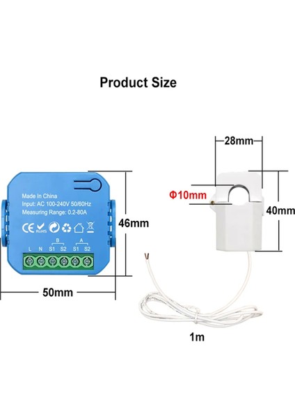 Tuka Akıllı Zigbee Enerji Ölçer Mevcut Transformatör Kelepçe Uygulama Monitör Power 80A (2ct) (Yurt Dışından) modelleri